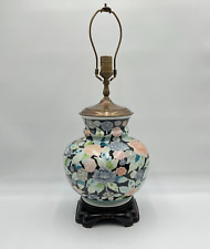 CHINOISERIE FAMILLE NOIRE LAMP Vintage Black Floral Ceramic Tested Works picture