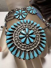 Amazing Quality Zuni Sterling Silver PETIT POINT Turquoise Necklace Signed picture