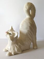 Vintage MCM Persian Large White Ceramic Cat Playful Tail 12