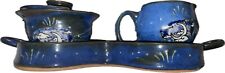 Handcrafted Glazed Pottery Sugar & Creamer Set *GORGEOUS* Moon & Stars Illus. picture