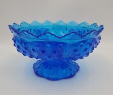 Fenton Blue Hobnail Glass 6 Candle Holder Pedestal Footed Bowl Colonial Vtg picture