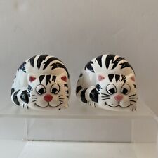 Sleepy Cat Salt & Pepper Shakers Black & White Striped - Preowned picture