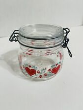 Vintage Luminarc Arc 1/2 Liter Glass Jar Made in France With Hearts  picture
