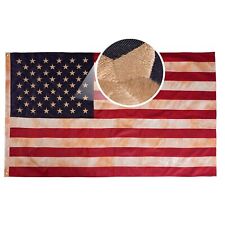 Vintage American Flag 3x5 ft Made in USA, Tea-Stained Embroidered USA Flags F... picture
