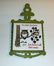 Vintage Cast Iron/Ceramic Tile Kitchen Trivet--OWLS-It's What you learn after... picture