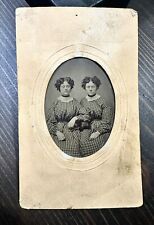Antique Tintype Twin Girls Matching Dresses 1870s Identical Sisters Photo Creepy picture