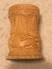 Beautiful Decorative Boxwood Hand Carved Pen Holder Asian Elephant Lion Deer 4 H picture