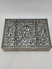 Vintage Large Silver Tin Box Embossed W/ Cherubs West Germany 12 Inch Long  picture