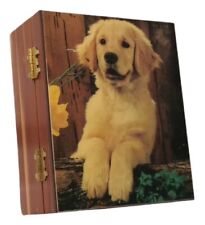VINTAGE Golden Retriever Wooden Hinged Trinket Box Souvenir Great Smoky Mountain picture