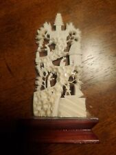 RARE Carved Chinese Tree Village Scene on Original Base  picture