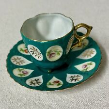 Vintage Ohashi China Occupied Japan Demitasse Footed Teacup & Saucer Teal Green picture