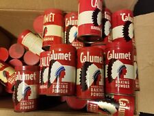 Lots of Vintage CALUMET 1/2 lb Baking Powder Tin native American gourd rattle picture