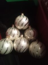 Christopher Radio White Swirl Ball Ornaments Set Of 6 picture