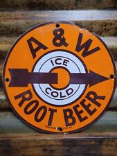 VINTAGE A&W ROOT BEER PORCELAIN SIGN ICE COLD SODA SOFT DRINK SERVED HERE DINER picture