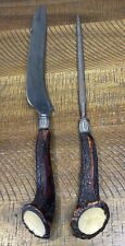 J Russell & Co Green River Works Double Edge Butcher Knife Stag Handle & Hone picture
