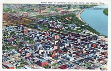 Aerial View Of Downtown Sioux City MO River Iowa Posted Vintage Linen Post Card picture