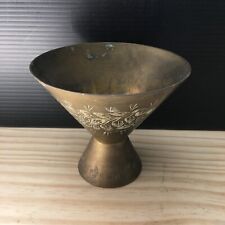 VTG Antique 1920s Hourglass Shape Brass Cup or footed Bowl Etched Flowers INDIA picture
