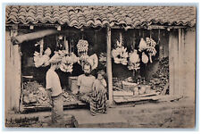 Colombo Sri Lanka Postcard Father and Daughter in Native Fruit Shop c1930's picture