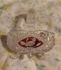 VINTAGE HOFBAUER COLLECTION BYRDES LEAD CRYSTAL RED BIRDS FOOTED BASKET FOOTED picture