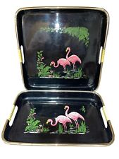2 Vintage 1985 Sarsaparilla Pink Flamingo Appetizer Trays High Gloss Black picture
