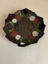 Rare Occupied Japan Brown Glaze Floral Leaf Dish picture