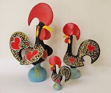 Portuguese Folk Art Roosters, MCM Set of 3 Hand Painted  Made in Portugal picture
