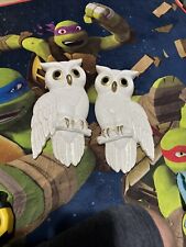 Set Of 2 1978 White Chalkware Owl Miller Studio Wall Hanging Gold Trim picture