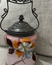 Biscuit Jar w/Silver Plated Lid & Handle, Hand Painted Antique Austrian picture