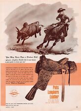 Potts Longhorn Saddle Chuck DeHaan Drawing Art Horse Cowboy Western Vtg Print Ad picture
