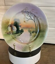 Antique Nippon Hand Painted Plate 8.5” Barn Ducks crossing scenic 1891-1920 picture