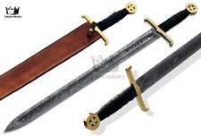 32'' LONG Sword, Damascus Steel Double Edge Blade, Battle Ready With Sheath  picture
