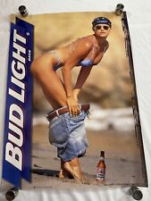 Bud Light Poster 20x28” 1998 Beach Girl Bikini Pin Up Beer Vintage Man Cave Bar picture