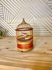 Vintage Wind Up Animated Bird Singing in Bamboo Wood Cage WORKING CONDITION picture