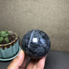 305g Rare Natural polished Black flower jade Semi-precious Ball sphere 59mm 2153 picture