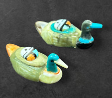 Zuni Fetish Carving Duck Mallard with sun face by Darrin Boone lot of 2 picture