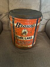Vintage Braun's Pure Lard Pail Bucket Tin 8 lbs Braun Bros Packing Co Troy, Ohio picture