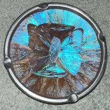 Rare Blue Morpho Iridescent Butterfly, Aluminum Vintage Table  Ashtray picture