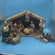 Vintage (13) Piece Chalk Resin Like Material  Nativity Set picture
