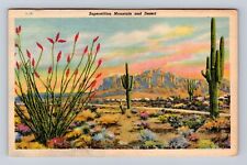 Superstition Mountain And Desert, Antique Vintage Souvenir Postcard picture