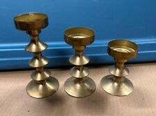 Vtg Set Of 3 Mid Century Danish Style Brass Candle Holders Retro Boho picture