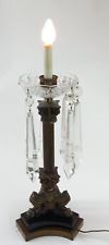 Vtg Heavy Quality Candle Style Table Lamp Claw Feet Long Crystal Prisms Hanging picture