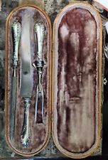 😜RARE ANTIQUE ART NOUVEAU SILVERPLATE ROAST CARVING SET🍠 KNIFE  FORK & HONE  picture