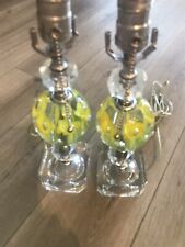 Pair Vintage ST CLAIR Art Glass Yellow/Clear Paperweight Lamp Bases picture
