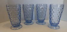 Vintage Indiana Glass 6 in Whitehall Blue Iced Cubist Footed Tumblers Set of 4 picture