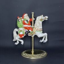 Vintage HOMCO Christmas Santa Claus Riding a Carousel Horse Porcelain Brass 6.5