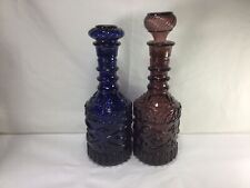 Z53 Vintage Antique Classic Blue And Purple Blown Crystal Glass Bottle Decanter picture