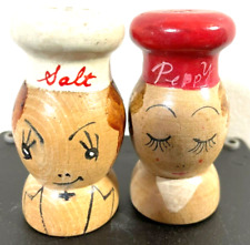 Chefs  Salty and Peppy Wooden Salt and Pepper Shakers Japan Vintage  picture