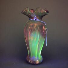 Vintage Pilgrim Cranberry Glass Vase W Tags Manganese 365nm Green UV Glow Glass picture