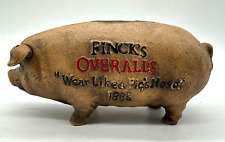 Fincks Overalls Piggy Bank Cast Iron Metal 3lbs Patina 7