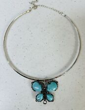Faux Turquoise Butterfly Pendant W/ Choker Necklace picture